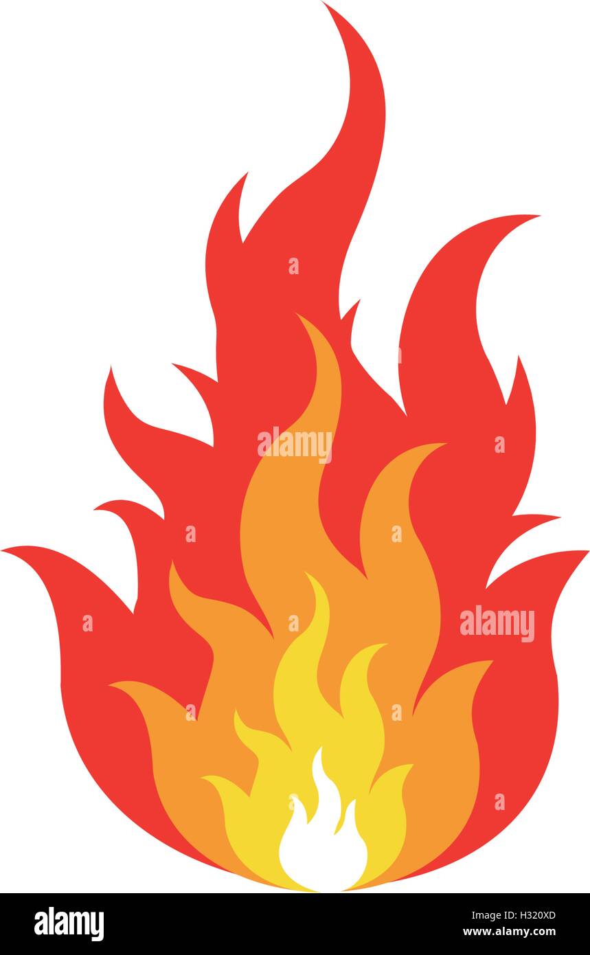 Abstract isolato rosso e arancione fiamma di fuoco logo su sfondo bianco. Campfire logotipo. Il cibo piccante simbolo. Icona di calore. Energia calda segno. Illustrazione Vettoriale. Illustrazione Vettoriale