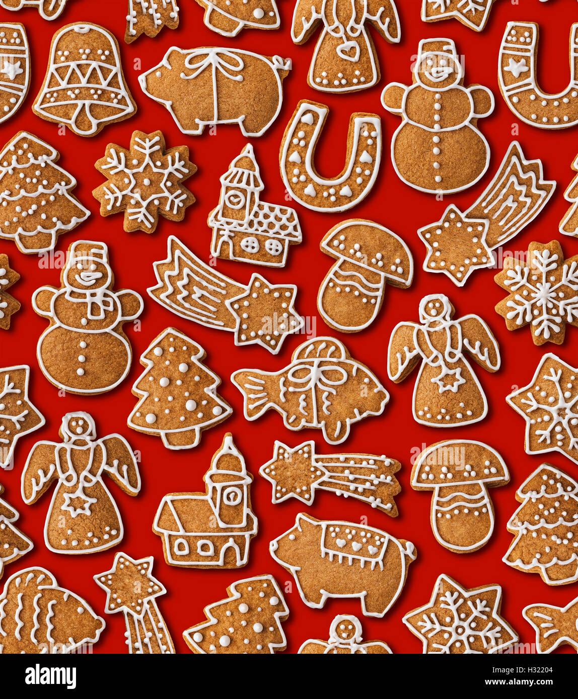 Seamless texture di sfondo di Natale con gingerbread cookie Foto Stock