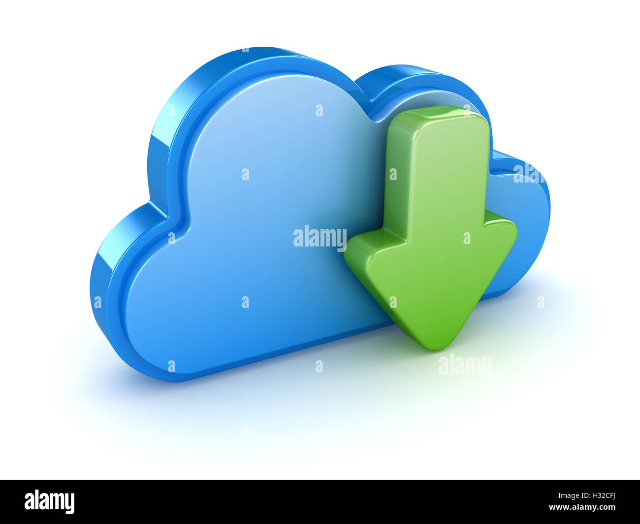 Concetto di download con il cloud , questo è un rendering 3d generate computer immagine. Isolato su bianco. Foto Stock