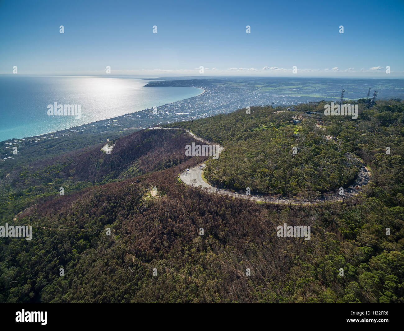 Immagine aerea della penisola di Mornington suburban vista dall'Arthurs Seat parco nazionale. Melbourne, Victoria, Australia Foto Stock