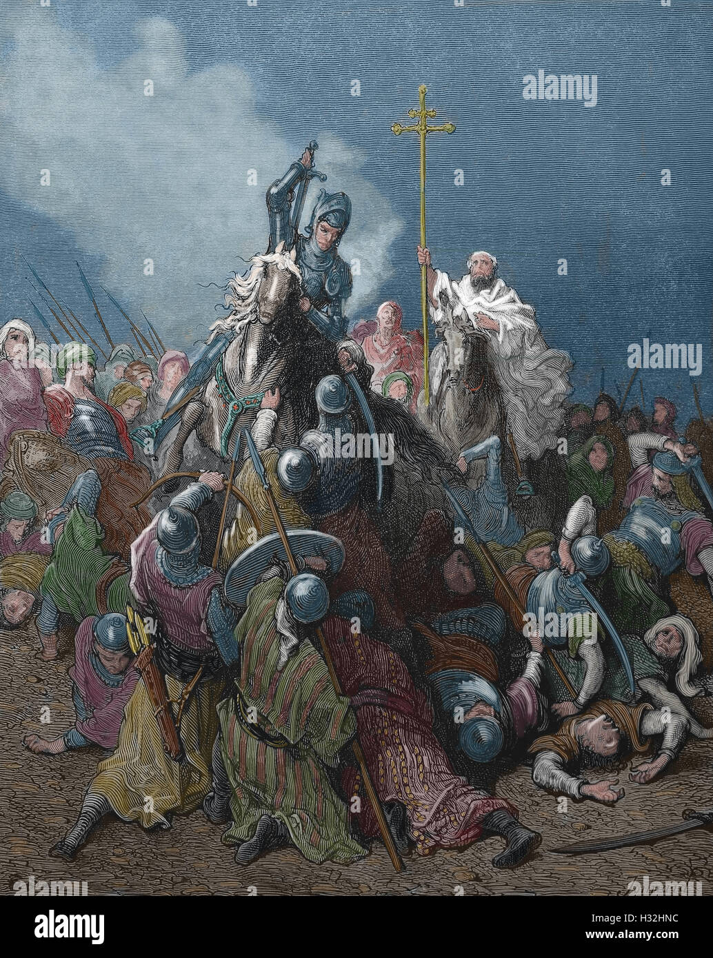 Prima Crociata. Assedio di Antiochia. 1097-1098. Battaglia di Antiochia. Incisione di Gustave Dore. Xix secolo. Colore. Foto Stock