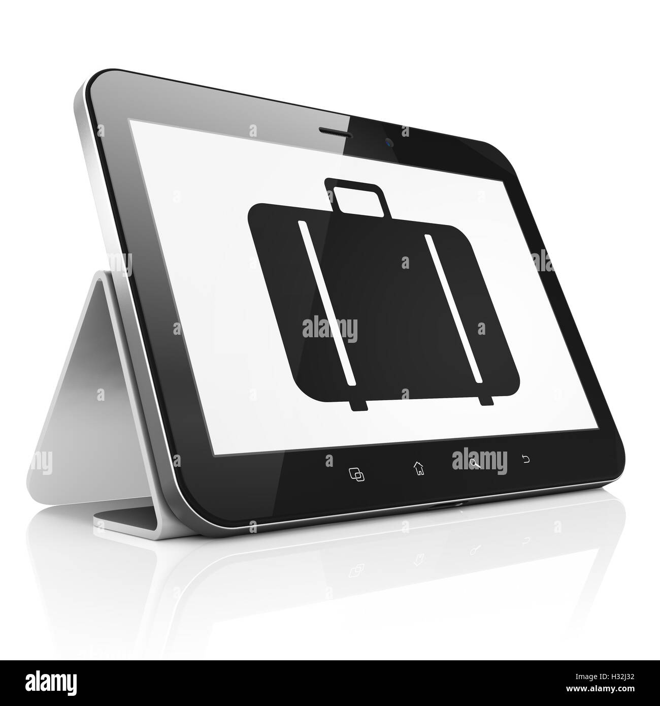 Il concetto di turismo: borsa su tablet pc Foto Stock