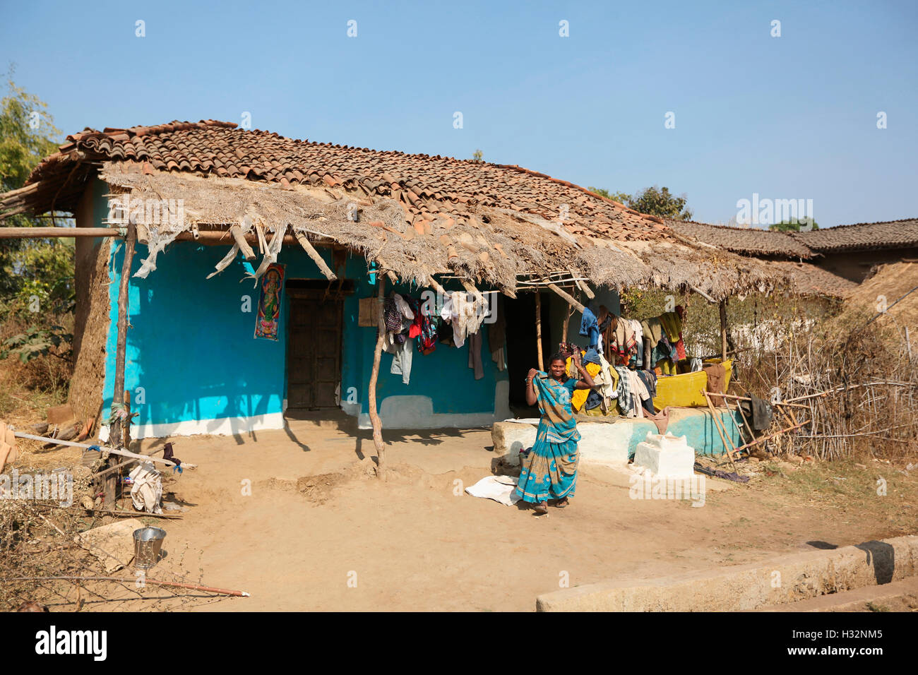 Casa tribali, KAWAR tribù, Pindakepar Village, Chattisgarh, India Foto Stock