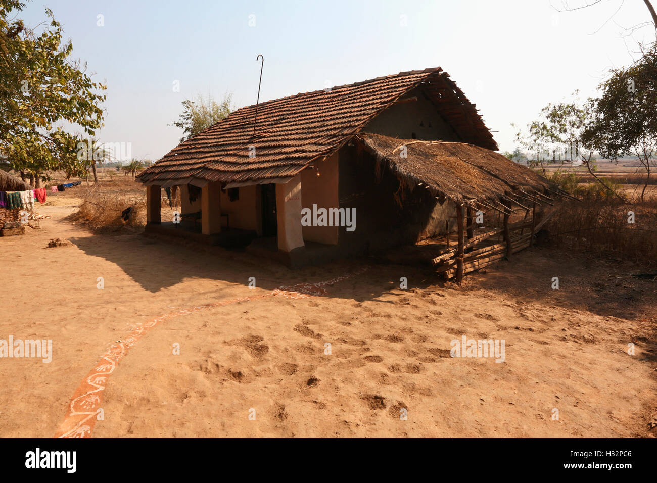 Casa tribali, tribù PARJA, Damagul Village, Jagdalpur Tehsil, baster distretto, Chattisgarh, India Foto Stock