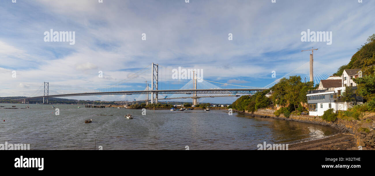 Costruzione del nuovo Queensferry attraversando il Firth of Forth, Scozia. Foto Stock