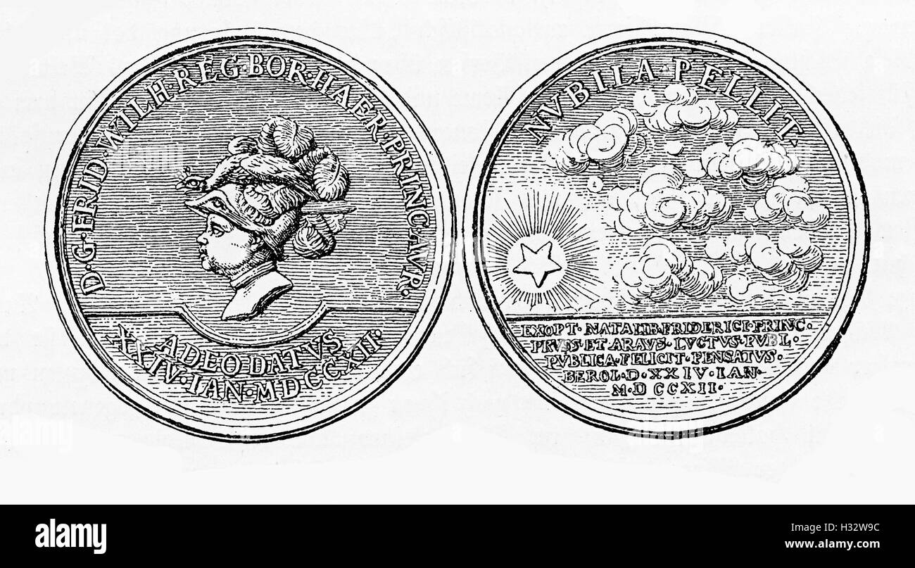 Medaglia d argento per la nascita di Federico il Grande di Prussia nel 1712 Foto Stock