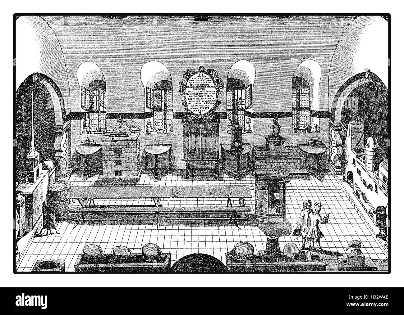 Laboratorio di chimica a Altdorf Università vicino a Norimberga, XVIII secolo incisione vintage Foto Stock