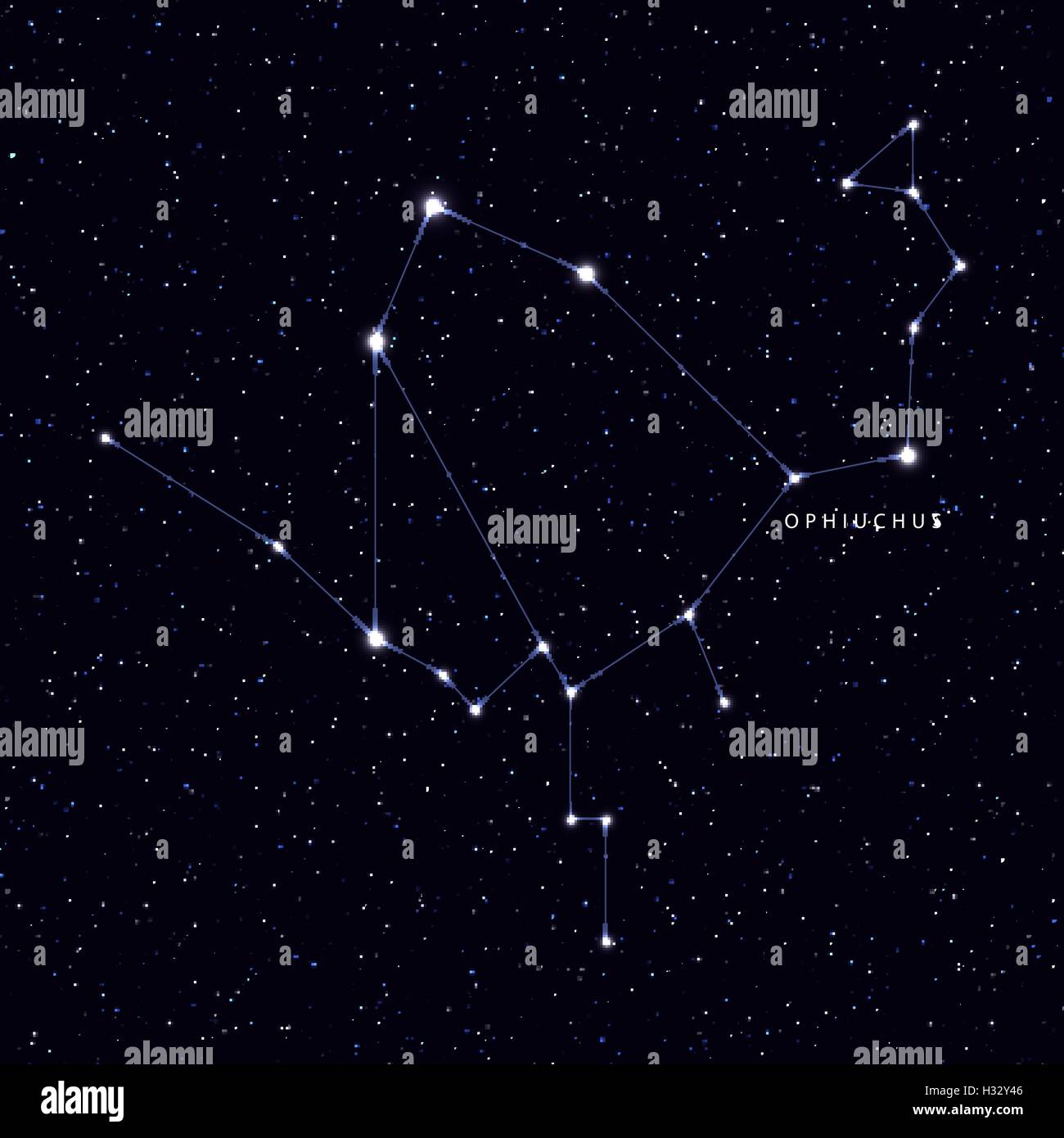 Mappa Sky con il nome delle stelle e costellazioni. Illustrazione Vettoriale