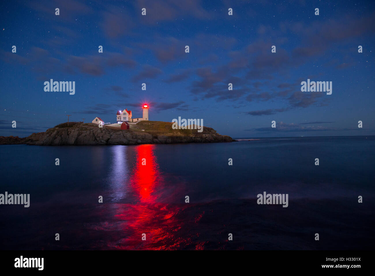 Spettacolare la notte a Nubble Light - Cape Neddick Faro - Sohier Park - York Maine Foto Stock