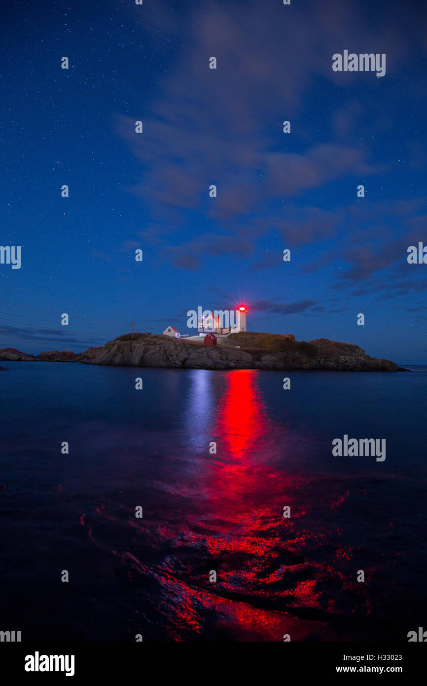 Spettacolare la notte a Nubble Light - Cape Neddick Faro - Sohier Park - York Maine Foto Stock
