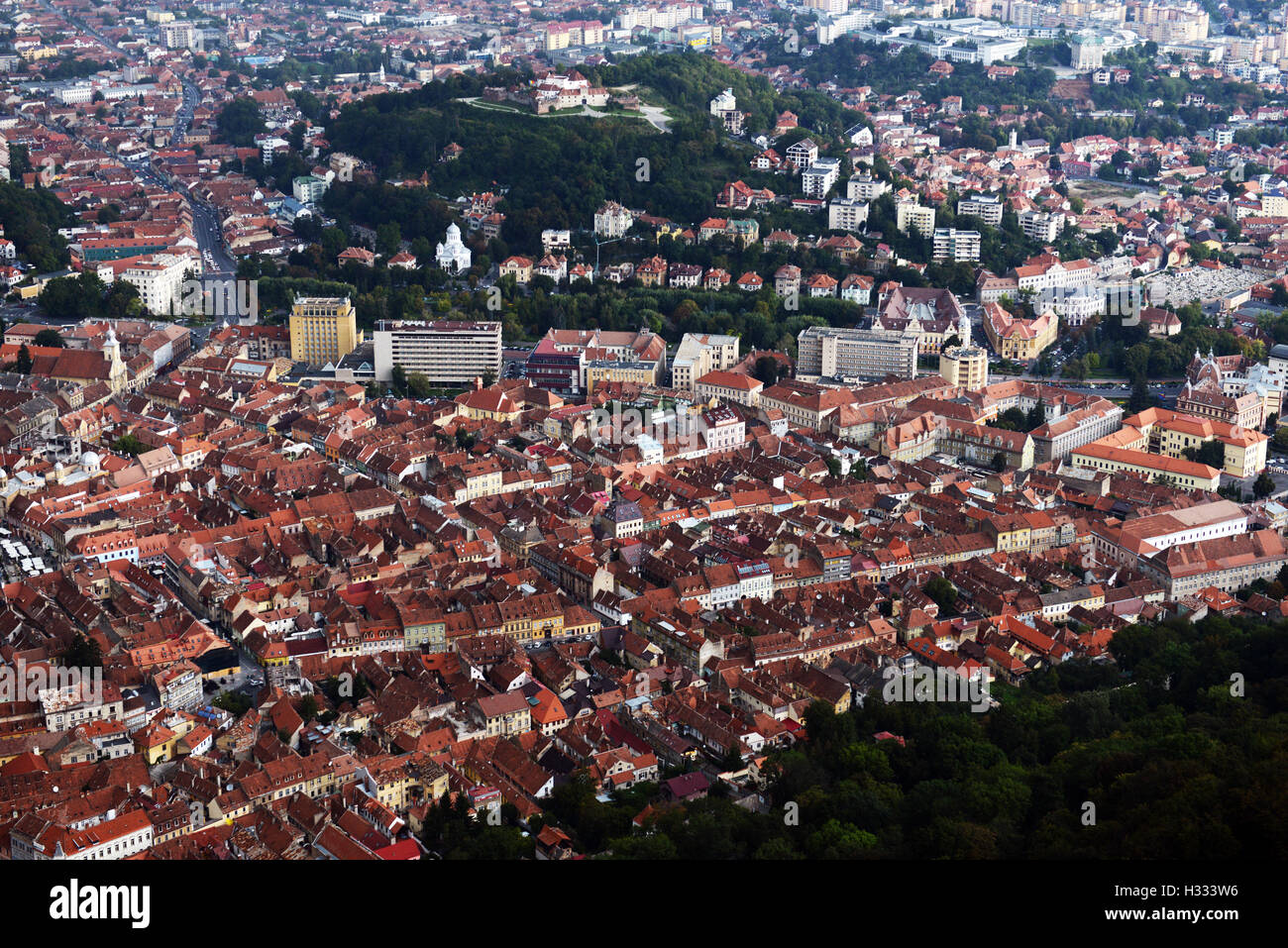 Vista della vecchia città di Brasov in Romania. Foto Stock