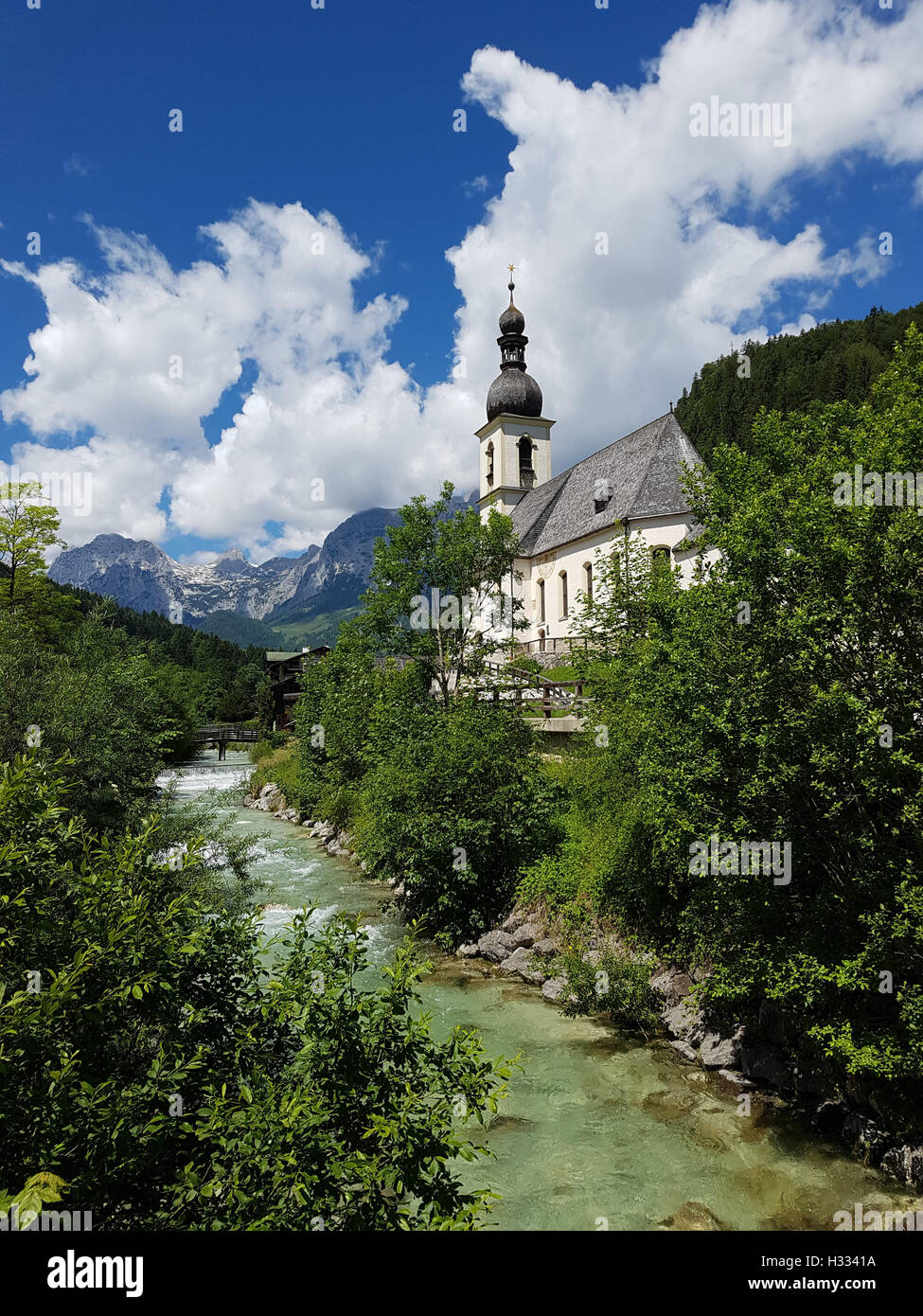 Pfarrkirche, San Sebastian, Sankt, Bergsteigerdorf, Ramsung Foto Stock