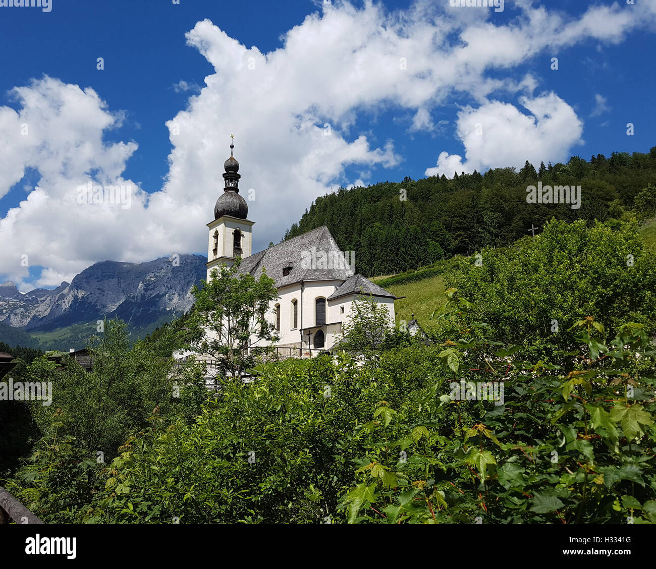 Pfarrkirche, San Sebastian, Sankt, Bergsteigerdorf, Ramsung Foto Stock