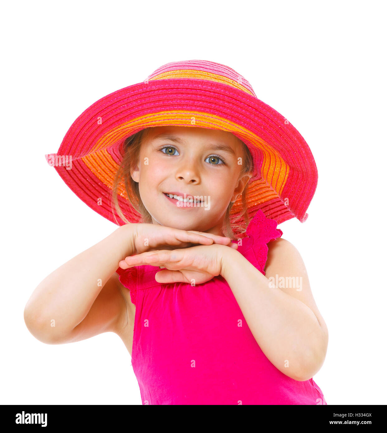 Bambina indossa un cappello. Foto Stock