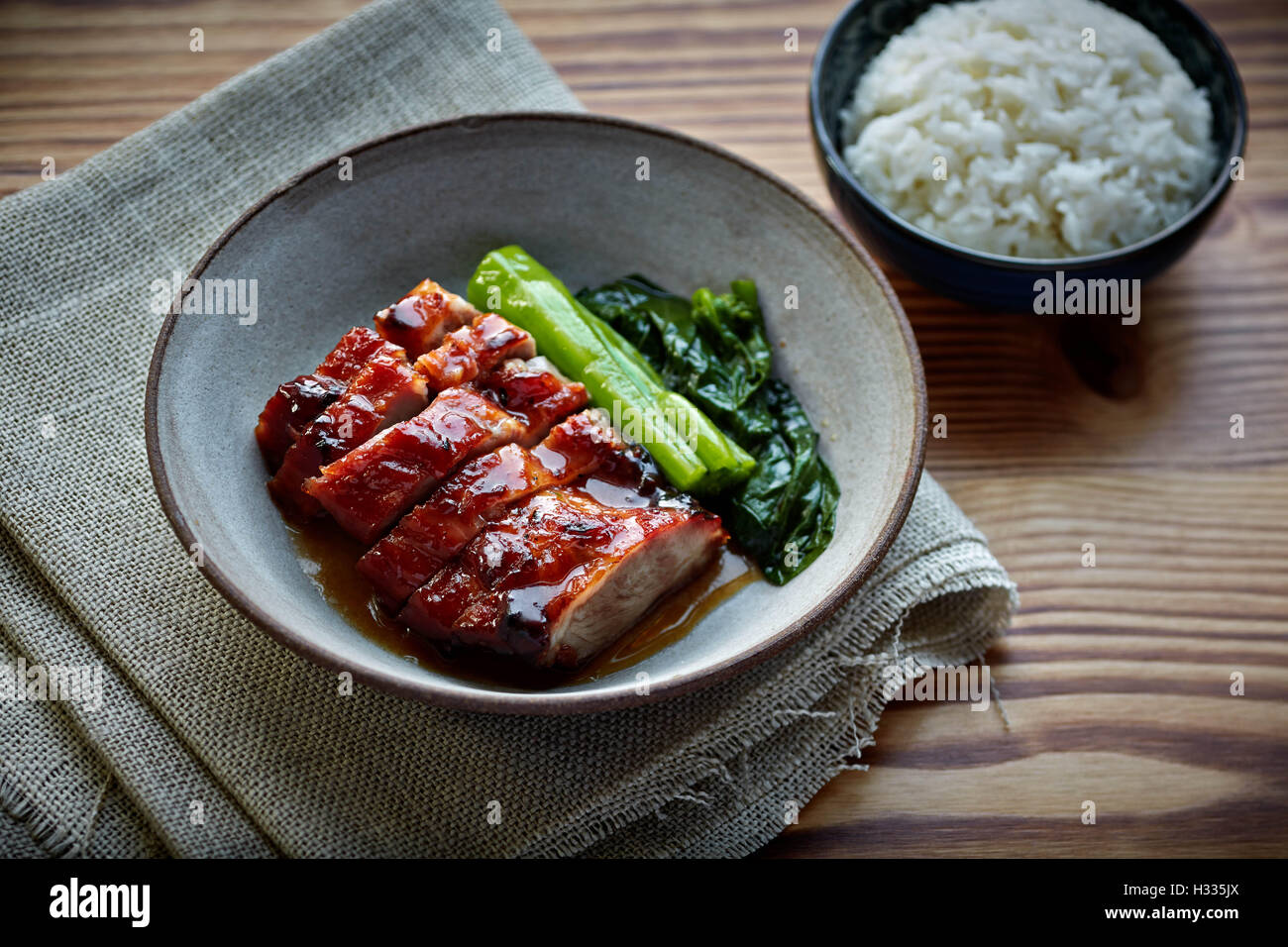 Cinese di maiale barbecue con riso HongKong cibo Foto Stock