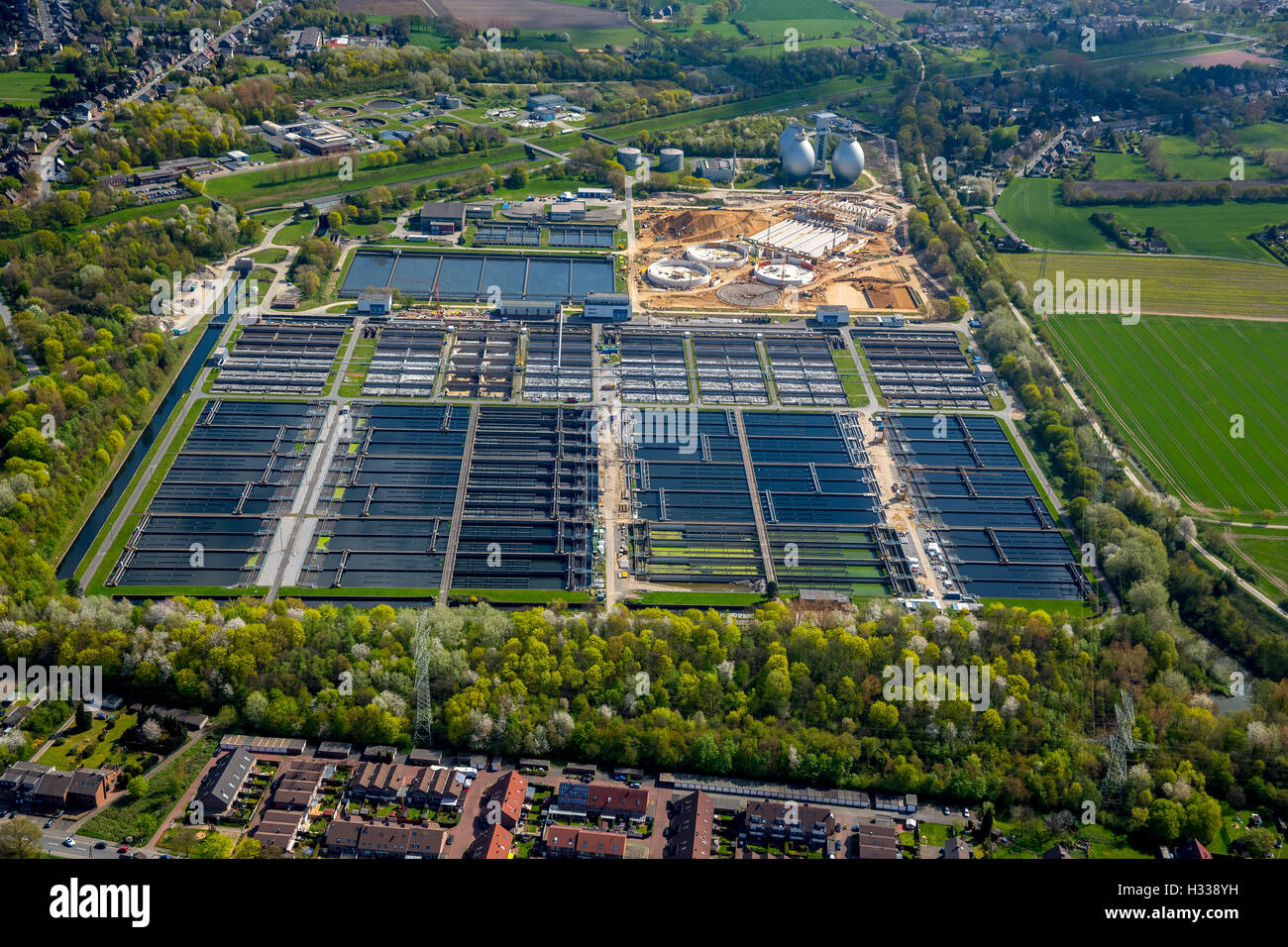 Impianto di depurazione Emschermündung, impianto di trattamento delle acque reflue, KLEM, Dinslaken, Wesel distretto, Renania settentrionale-Vestfalia, Germania Foto Stock