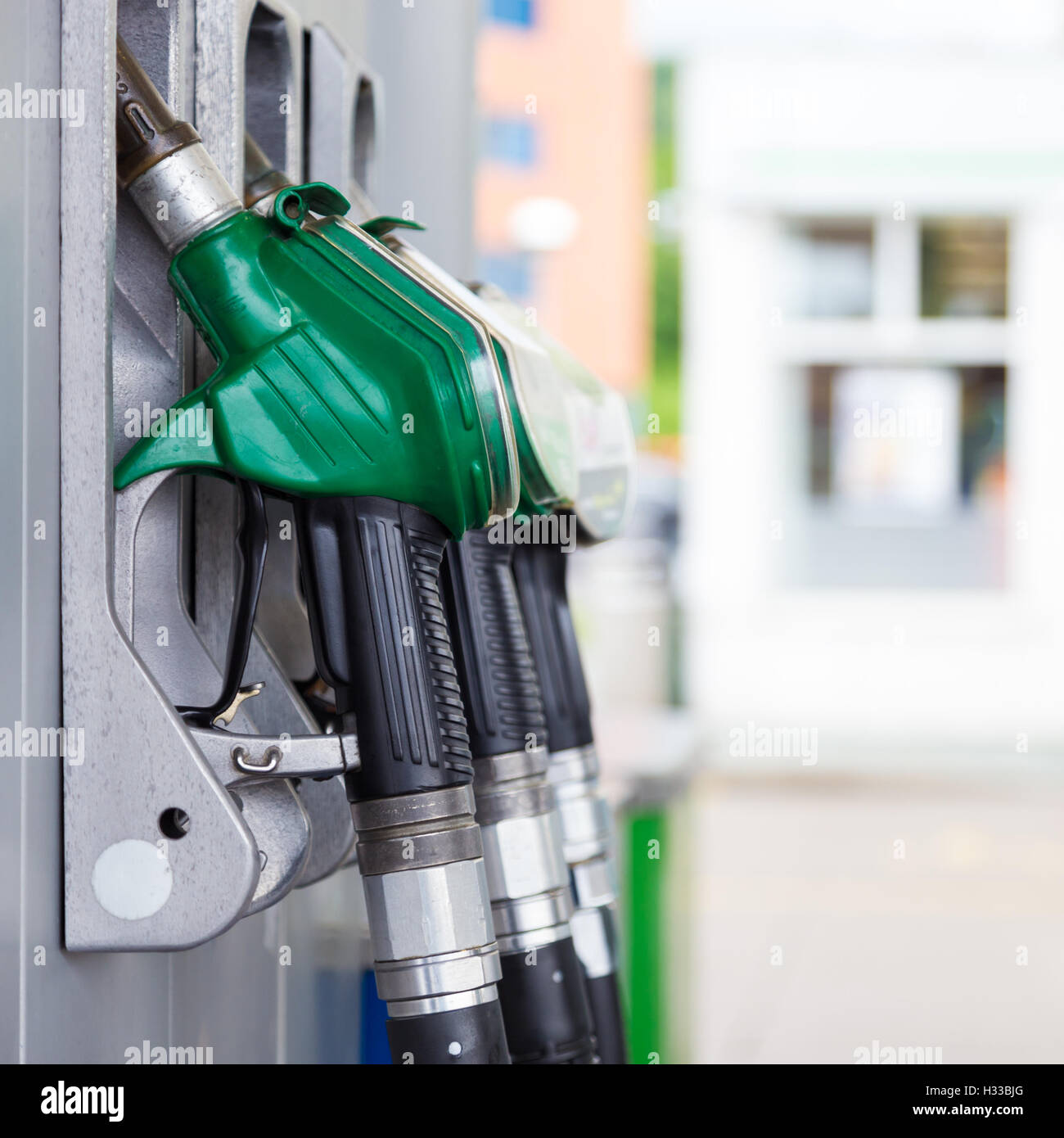 Pompa di carburante in una stazione di gas. Foto Stock