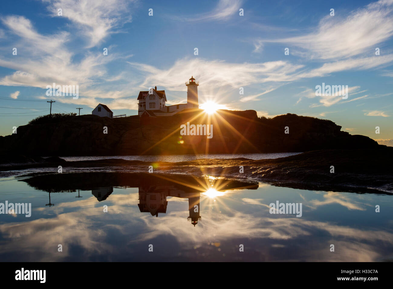 Nubble Light - Cape Neddick Faro - Sohier Park - York Maine Foto Stock