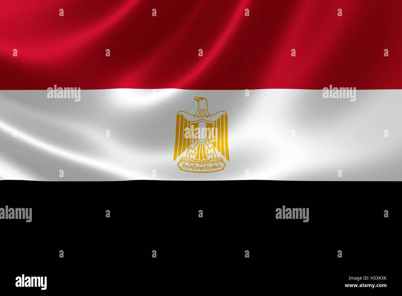 3D rendering della bandiera egiziana su raso texture. Foto Stock