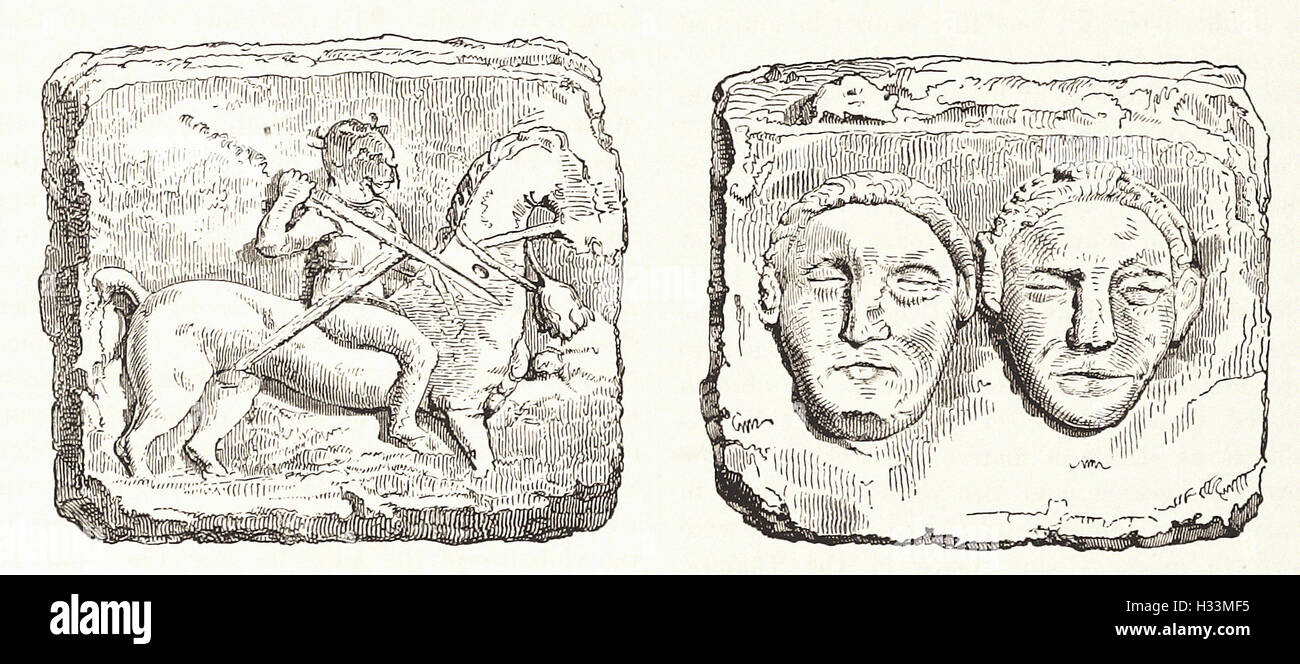 Il gallico bassorilievi trovati in corrispondenza di Entremont, vicino a Aix- da 'Cassell illustrato della storia universale" - 1882 Foto Stock