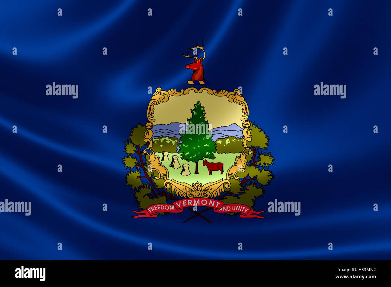 3D rendering di bandiera del Vermont su raso texture. Foto Stock