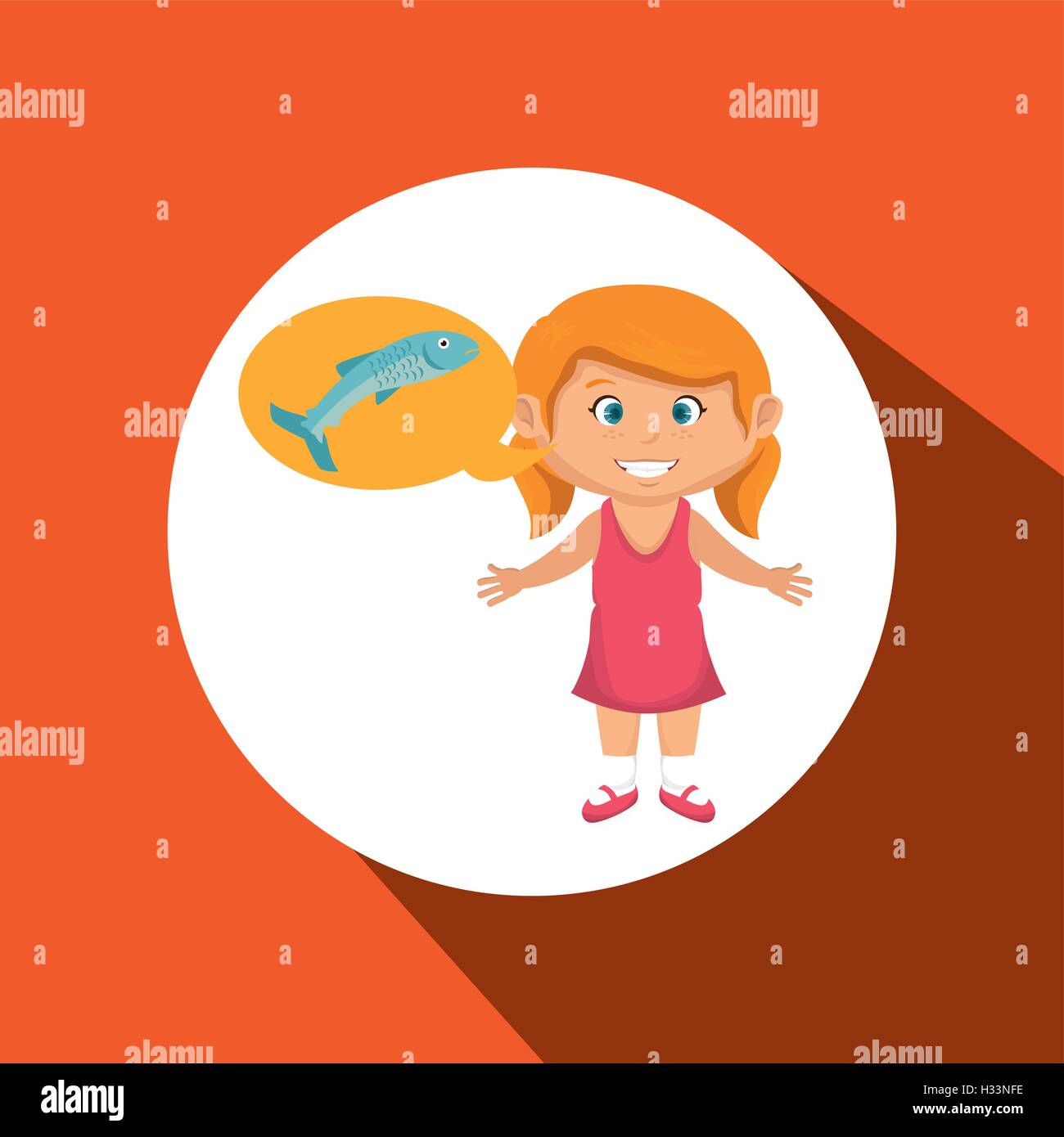 Girl cartoon cibo fresco il pesce Illustrazione Vettoriale