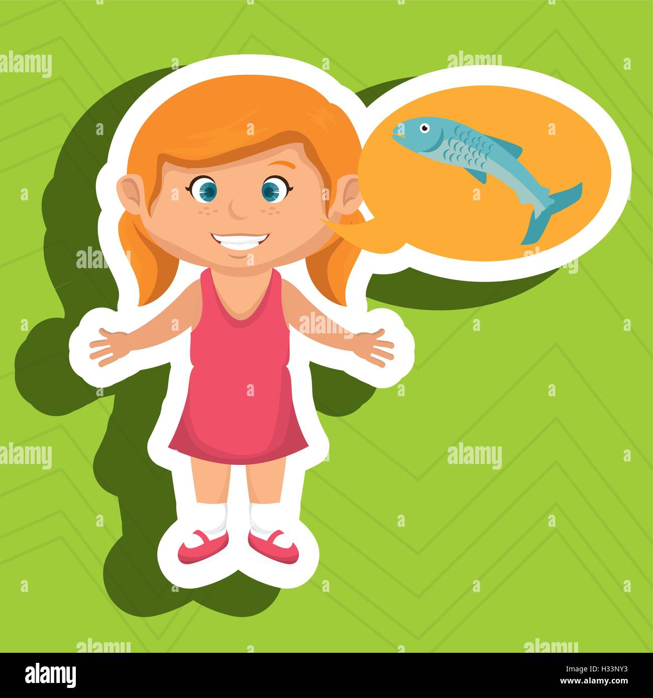 Girl cartoon cibo fresco il pesce Illustrazione Vettoriale