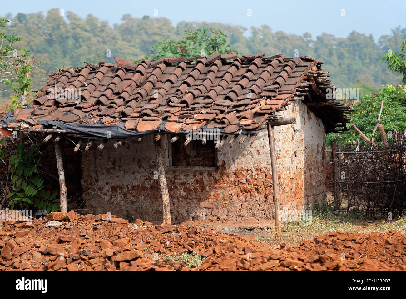 Un rurale indiano capanna rustica costruire da materiali naturali Foto Stock