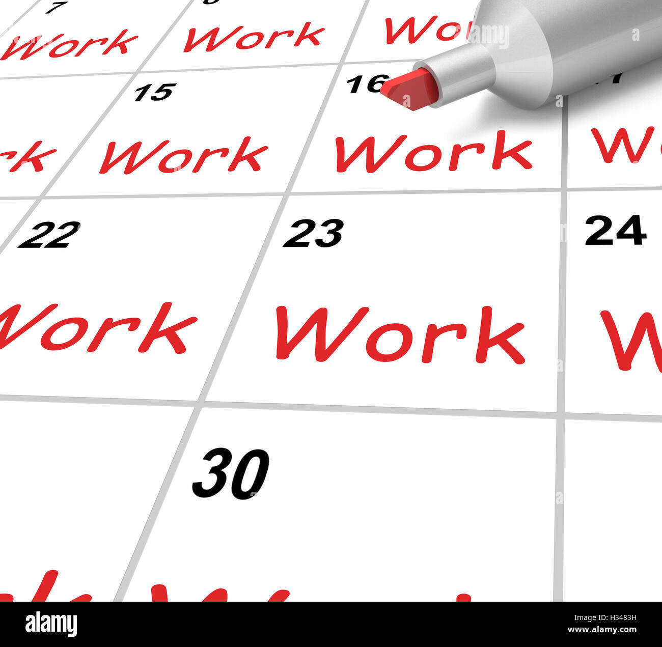 Calendario di lavoro mostra il lavoro occupazione o lavoro Foto Stock