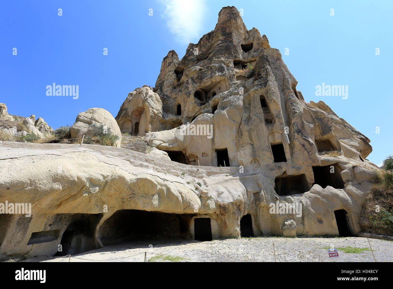 Cave di roccia abitazioni, Cappadocia, Turchia. Foto Stock
