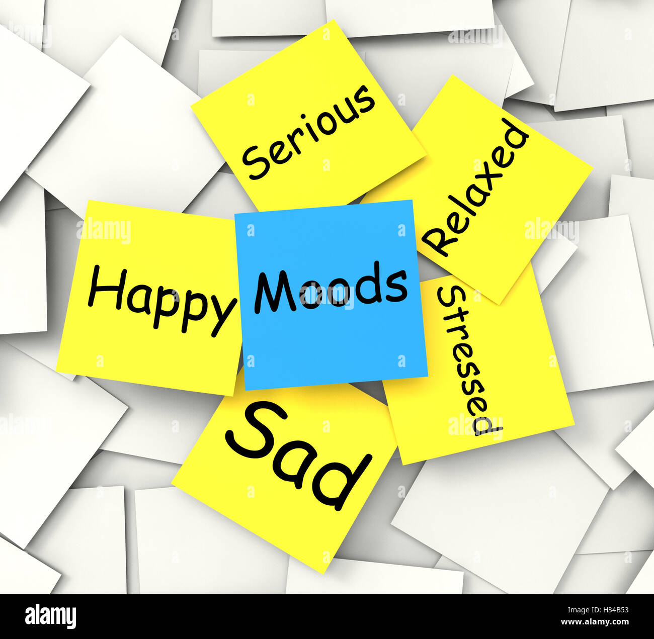 Moods Post-It nota mostra lo stato della mente Foto Stock