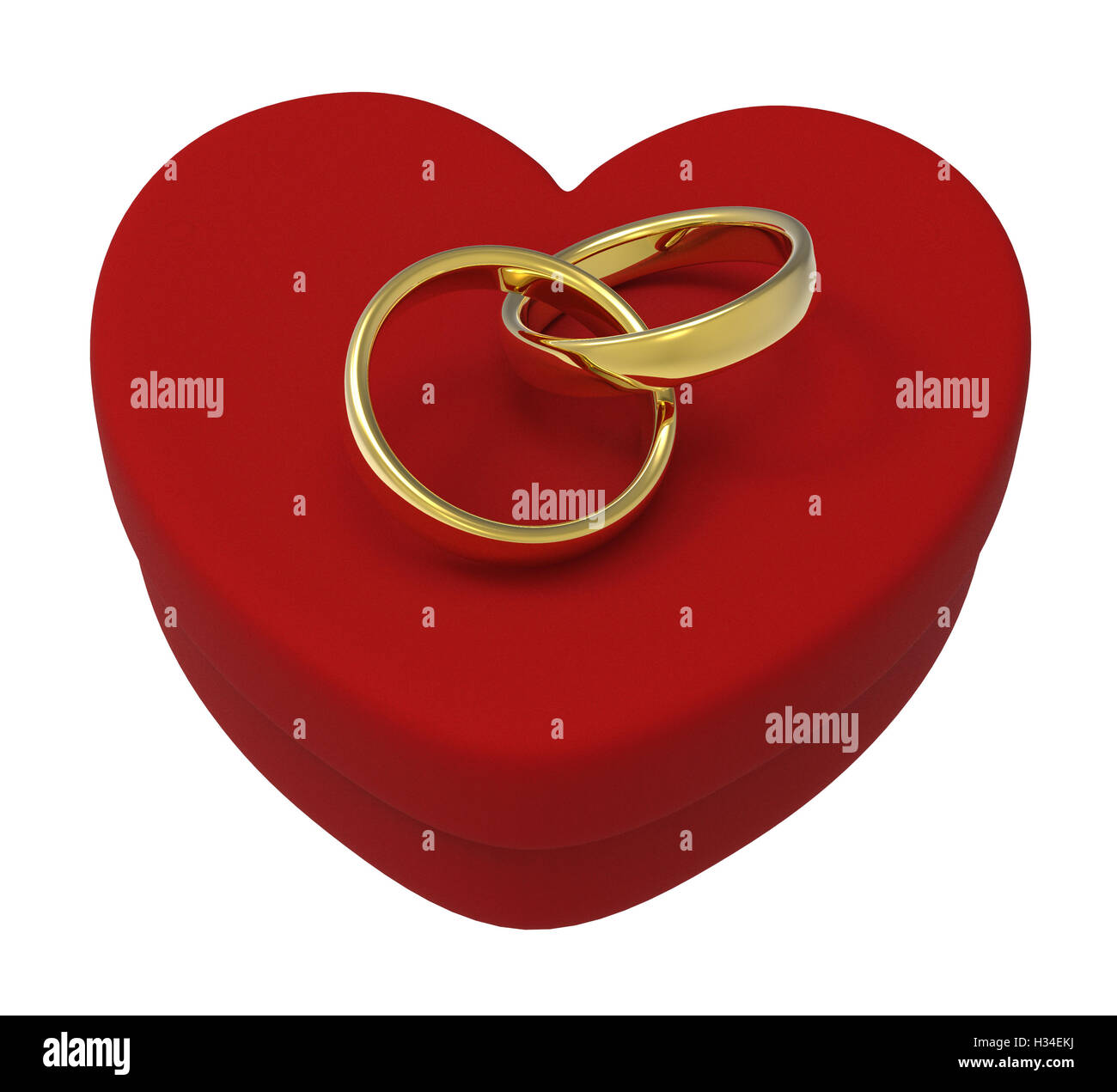 Gli anelli di nozze sulla Scatola cuore mostrano fidanzamento e matrimonio Foto Stock