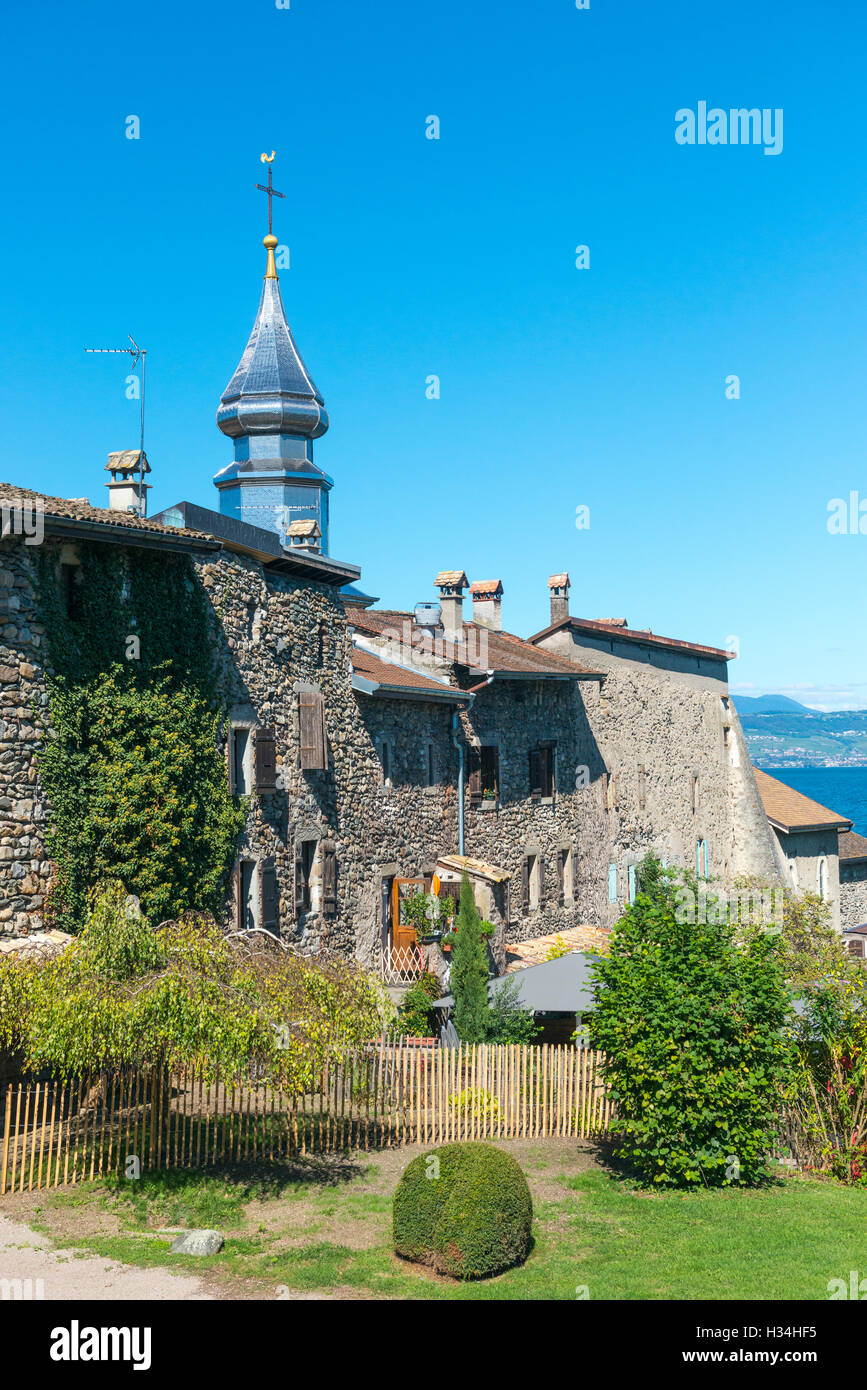 Storico medievale Borgo di Yvoire, Alta Savoia, Francia Foto Stock