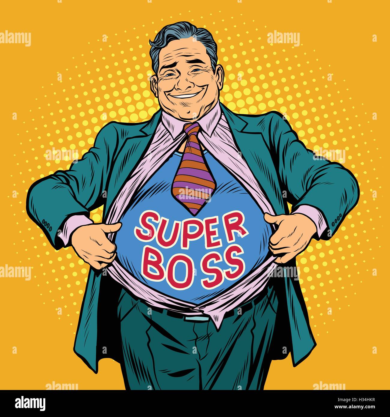 Super boss, un uomo grasso imprenditore hero Illustrazione Vettoriale