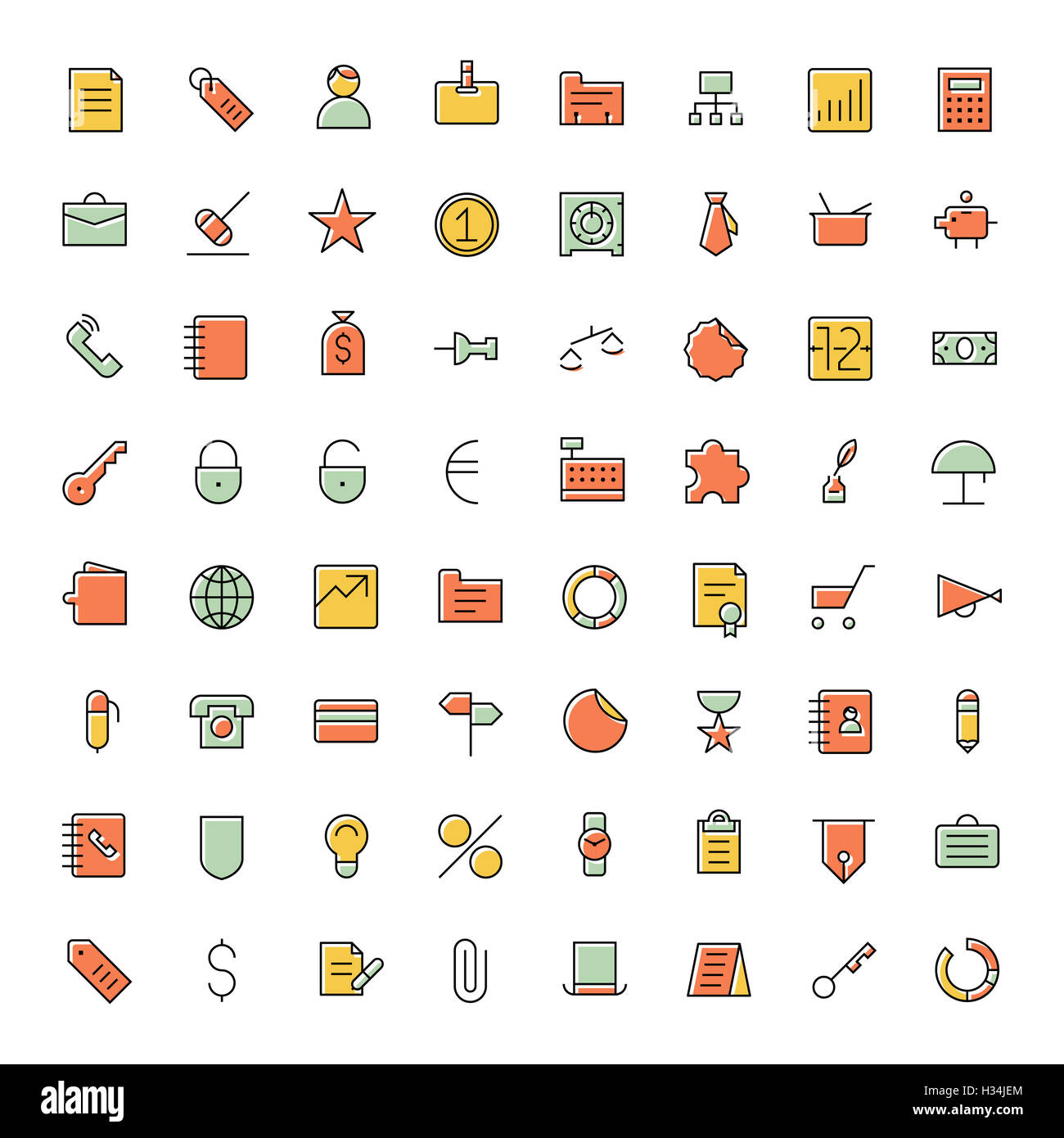 Sottile linea di icone per business, il sistema bancario e finanziario. Foto Stock