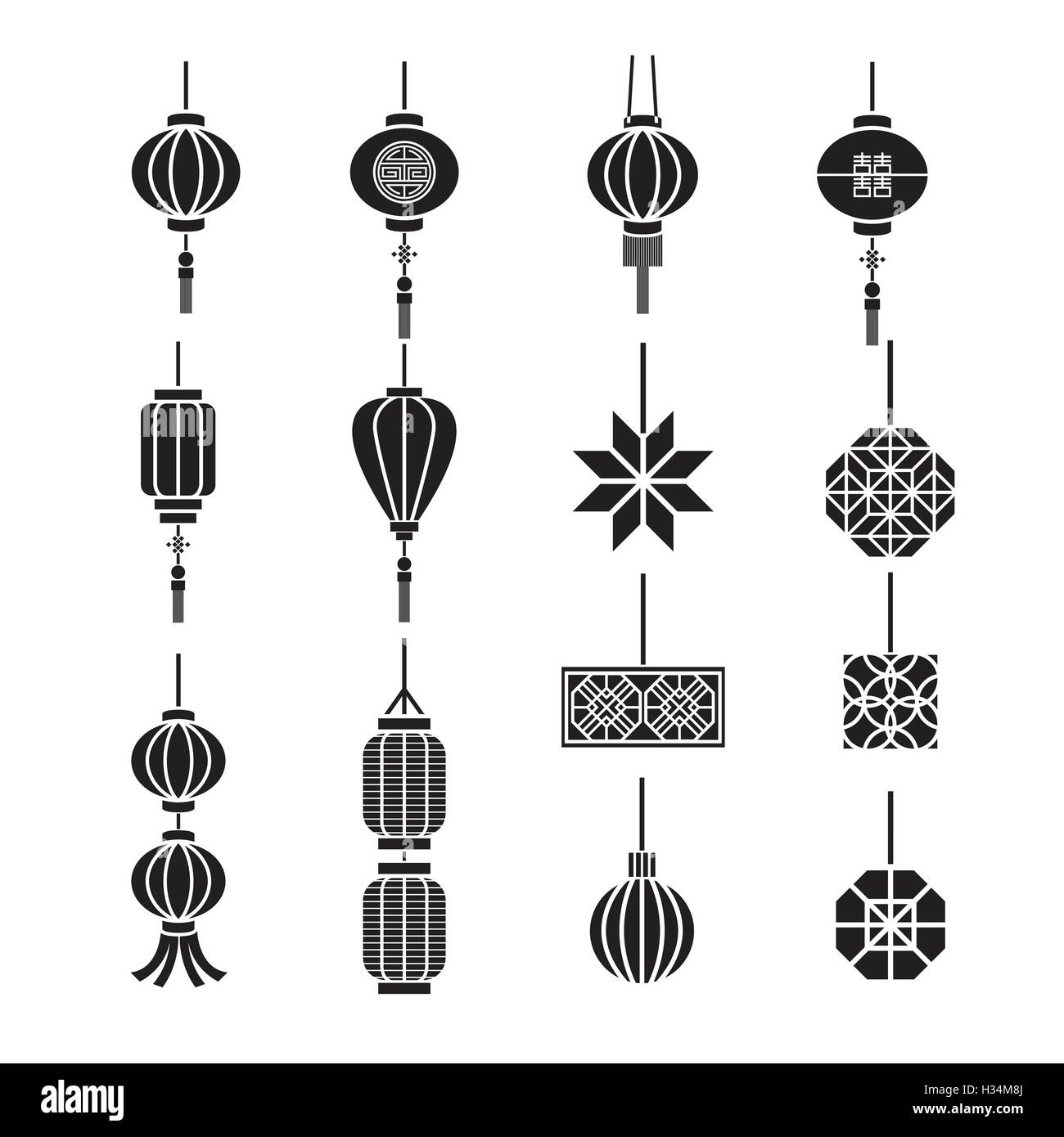 Lampada cinese,lanterna set di vettore Illustrazione Vettoriale