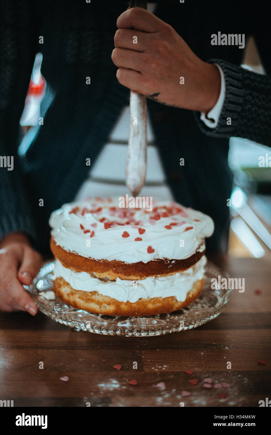 Donna con un bel dolce da forno. Foto Stock