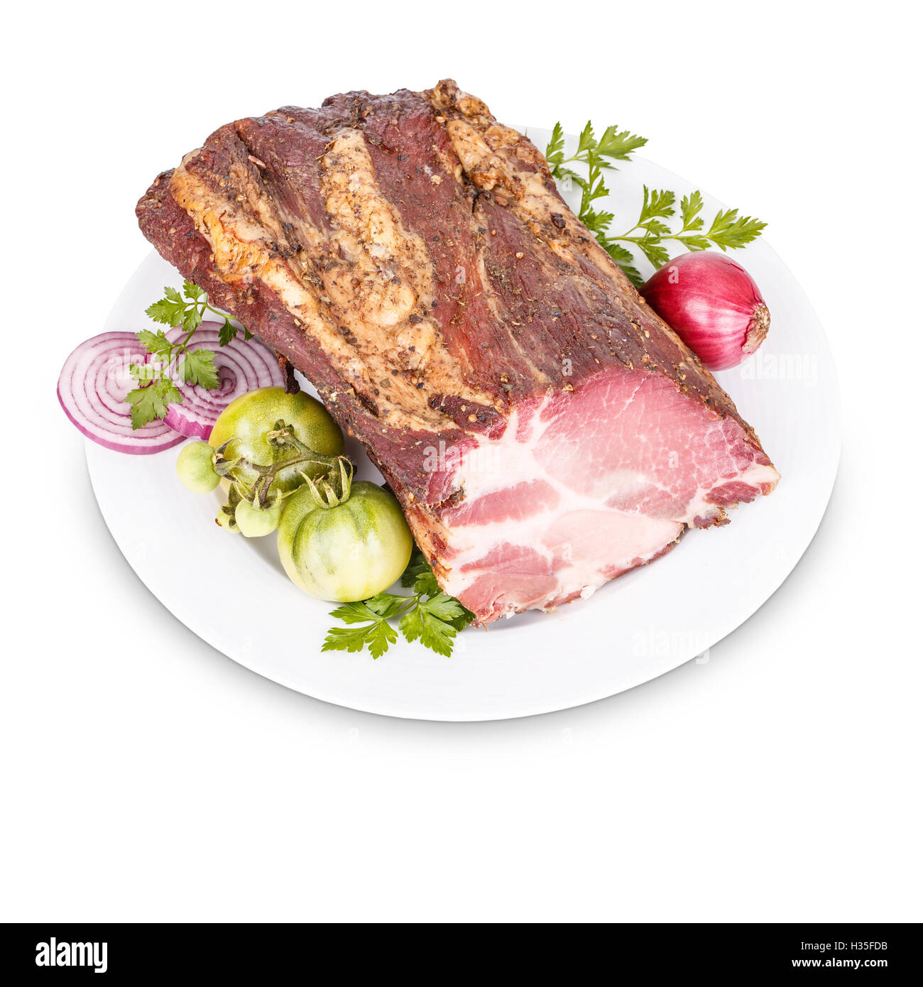 A secco e a base di carne di maiale affumicata fette di collo Foto Stock