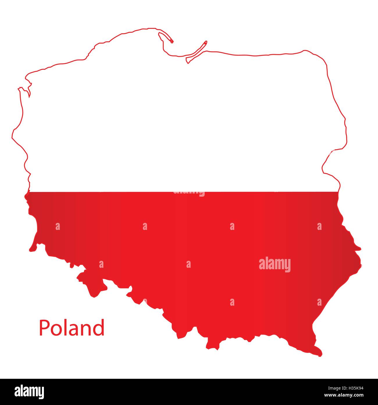 Silhouette mappa della Polonia con bandiera su sfondo bianco Illustrazione Vettoriale
