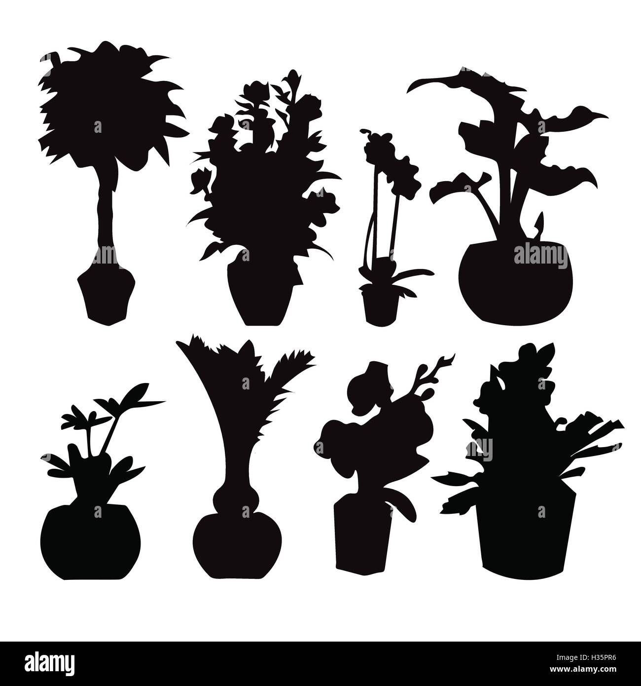 Pianta in vaso di raccolta di silhouette Illustrazione Vettoriale