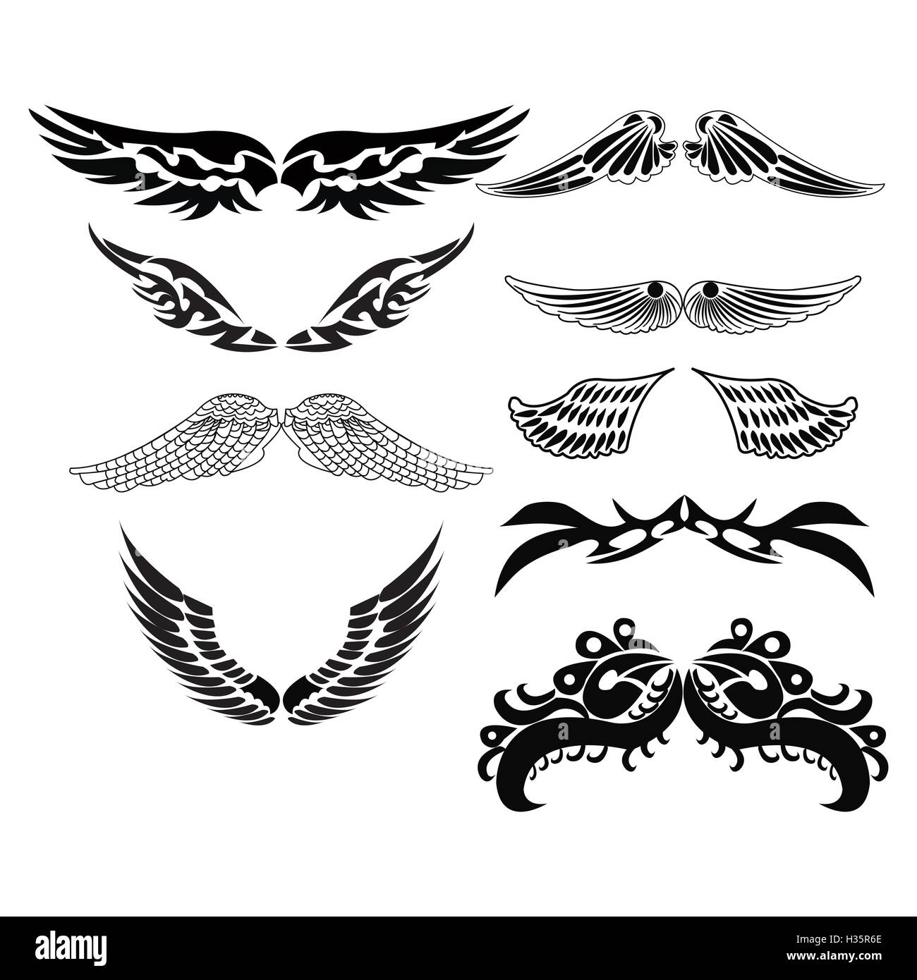 Impostare Schizzi di ali Illustrazione Vettoriale