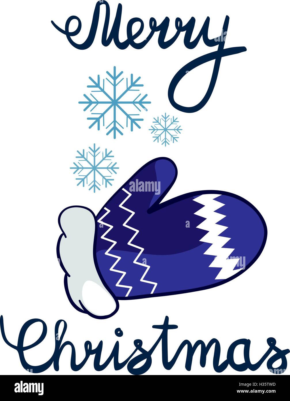 Illustrazione vettoriale di Buon Natale scritte con il cartoon estraibile e a mano i fiocchi di neve. Elemento di design, banner web e i messaggi di saluto Illustrazione Vettoriale