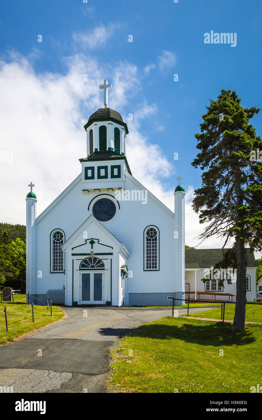 Il Santo Rosario chiesa cattolica romana in Portogallo Cove, Terranova e Labrador, Canada. Foto Stock