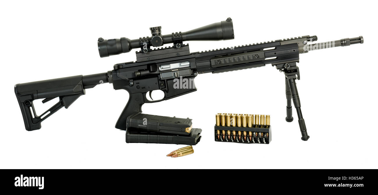 Semi di arma automatica su un sfondo isolato Foto Stock