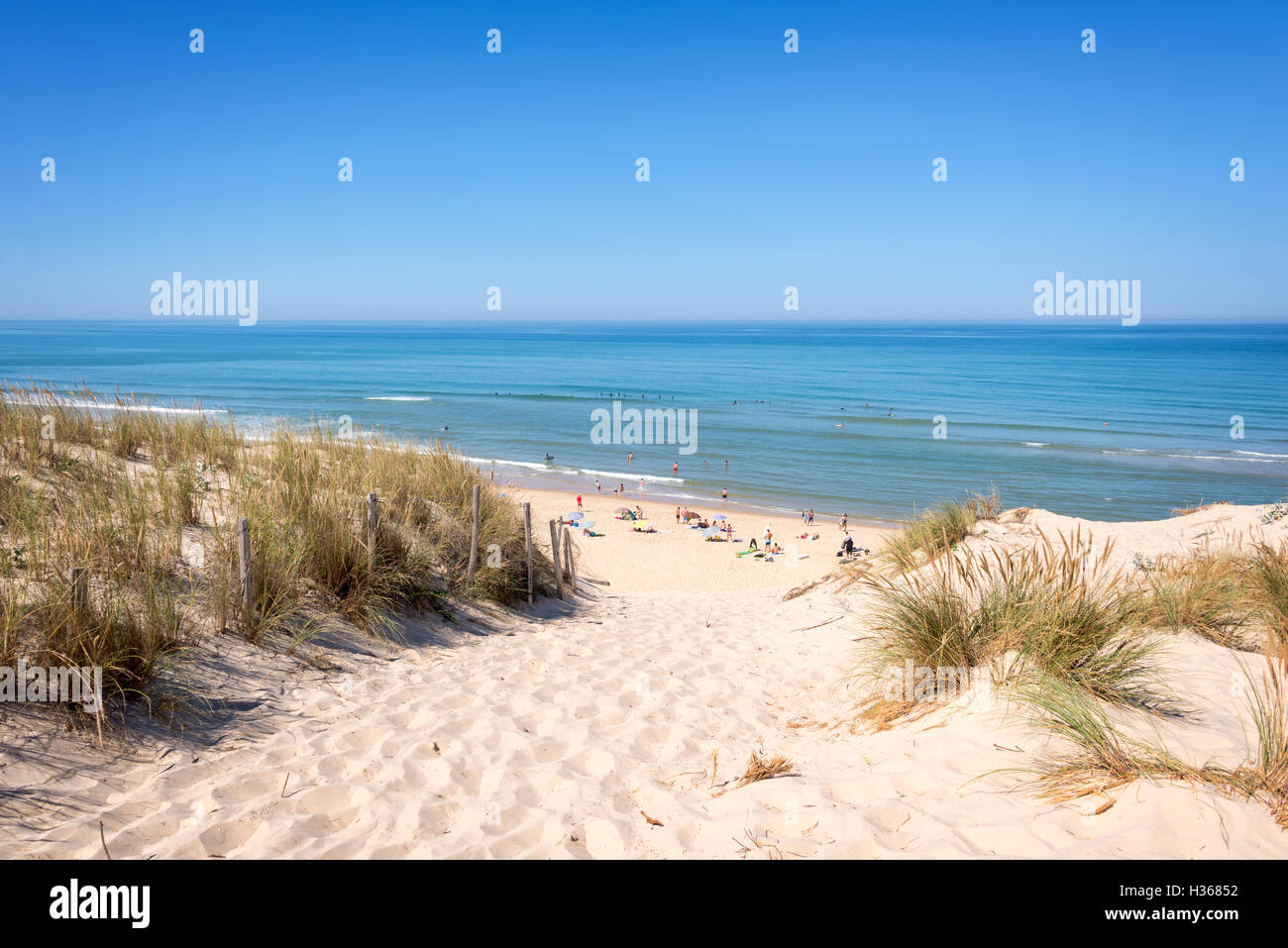 Le dune e la spiaggia di Lacanau, Oceano Atlantico, Francia Foto Stock