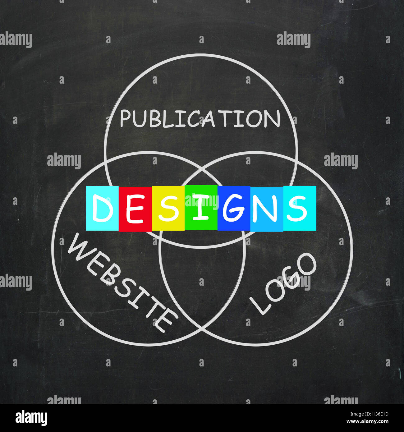 Web design parole indicano disegni per la pubblicazione del Logo e u Foto Stock