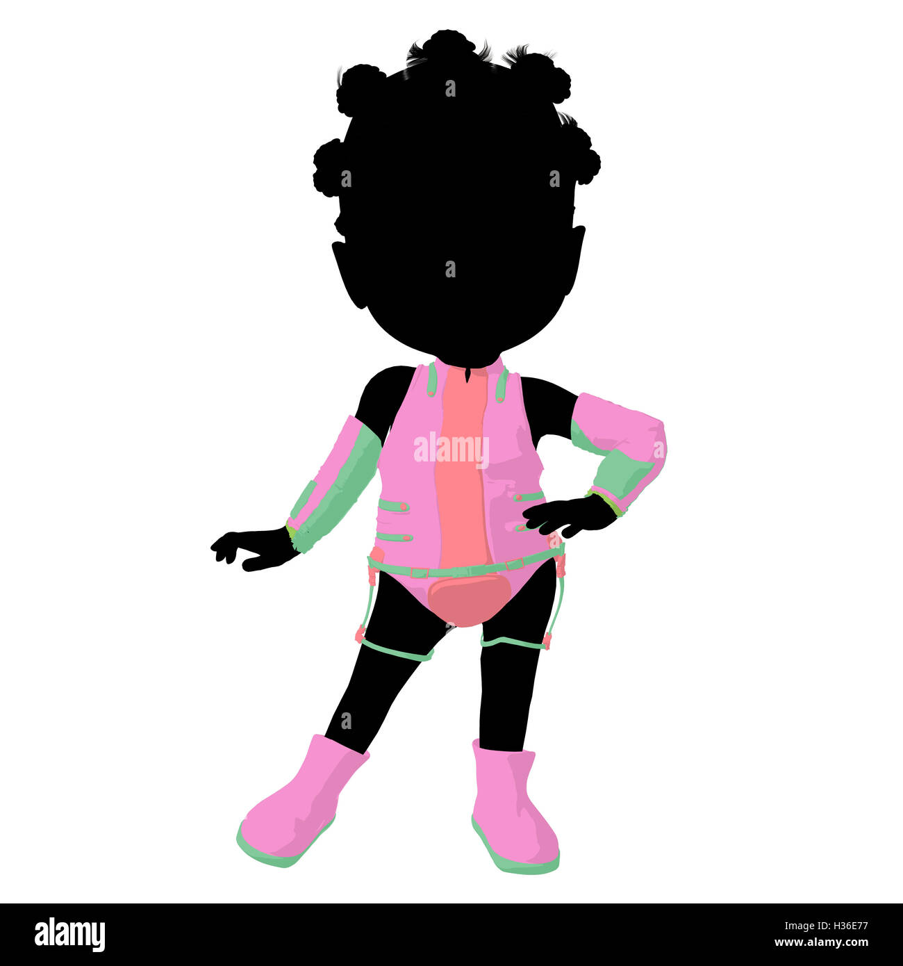 Poco americano africano di Sci Fi illustrazione ragazza Silhouette Foto Stock