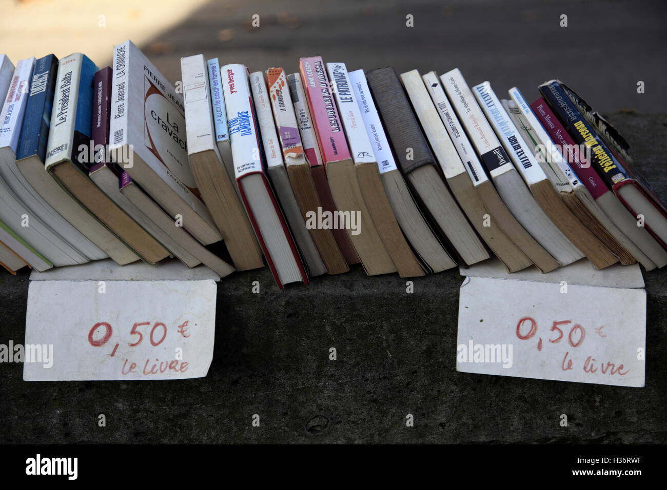 Vecchi libri in vendita sulla riva sinistra del fiume Senna. Parigi. Francia Foto Stock