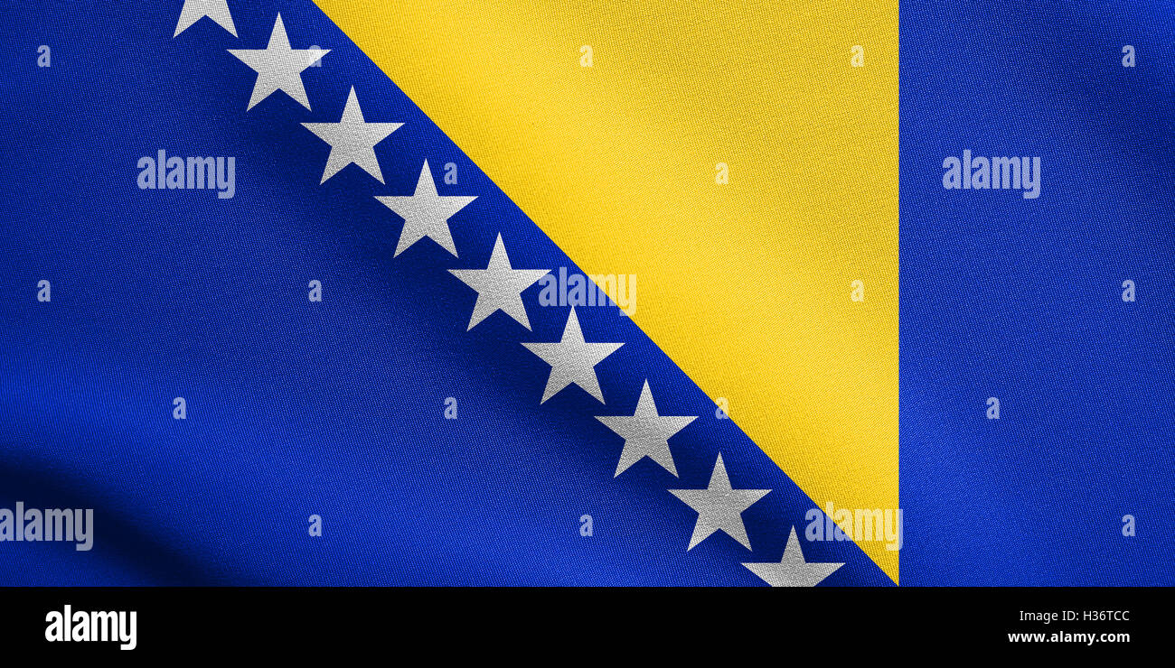 Bosniaca e Herzegovinian nazionale bandiera ufficiale. Simbolo patriottico, banner, elemento dello sfondo. Le dimensioni corrette, colori. Foto Stock