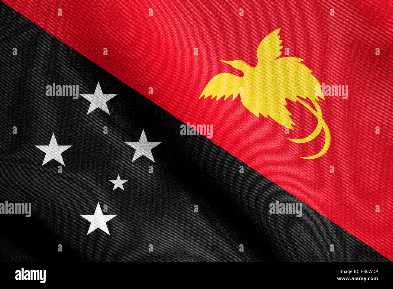 Papua Nuova Guinea ufficiale nazionale bandiera. Papua simbolo patriottico, banner, elemento dello sfondo. Dimensione precisa. Le dimensioni corrette Foto Stock